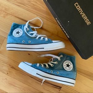 Turquoise Velvet Converse High Tops